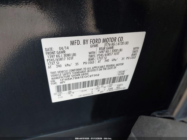 2014 Ford Explorer მანქანა იყიდება აუქციონზე, vin: 1FM5K7B81EGC27302, აუქციონის ნომერი: 44151635