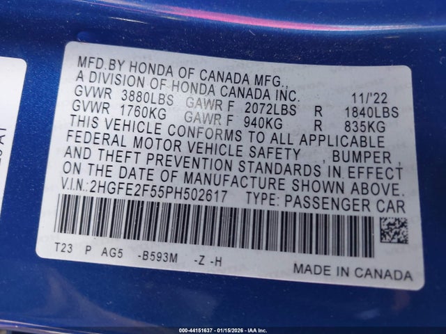 Honda Civic Sport 2023 2HGFE2F55PH502617 Image 9