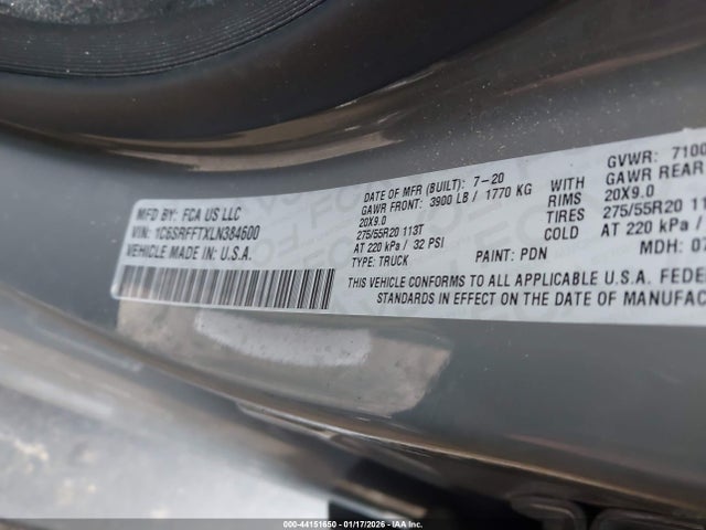 Продаж на аукціоні авто 2020 Ram 1500 Big Horn  4x4 5'7 Box, vin: 1C6SRFFTXLN384600, номер лоту: 44151650