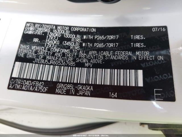 JTEBU5JR6G5367985 Toyota 4RUNNER SR5