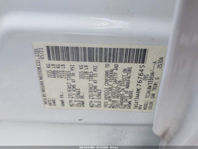 5N1AT3AA4MC767645 Nissan Rogue S Fwd