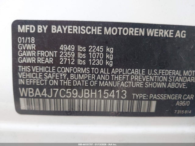 Продаж на аукціоні авто 2018 Bmw 440i Gran Coupe Xdrive, vin: WBA4J7C59JBH15413, номер лоту: 44151707