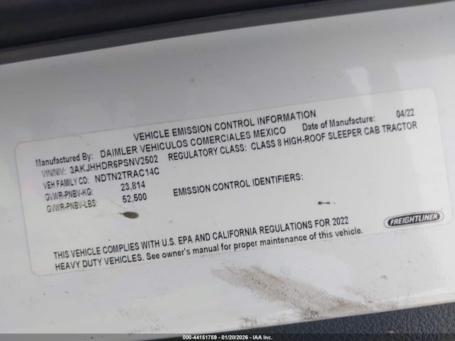 44151759 :رقم المزاد ، 3AKJHHDR6PSNV2502 vin ، 2023 Freightliner New Cascadia 126 مزاد بيع