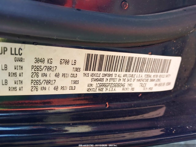 2013 Ram 1500 Slt მანქანა იყიდება აუქციონზე, vin: 1C6RR6GP2DS696946, აუქციონის ნომერი: 44151782