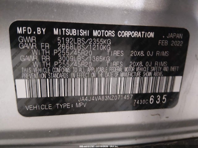 2022 MITSUBISHI OUTLANDER JA4J4VA83NZ071457 Photo 8