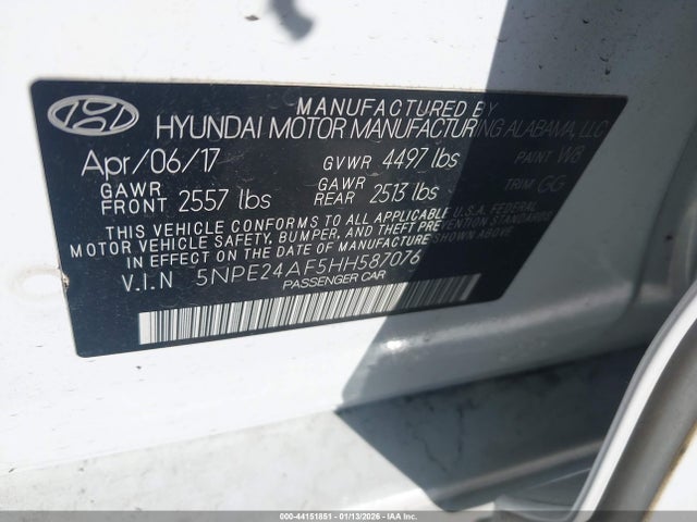 5NPE24AF5HH587076 Hyundai Sonata