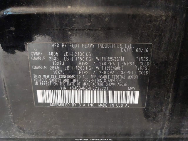 4S4BSANC4H3233221 Subaru Outback 2.5i Limited