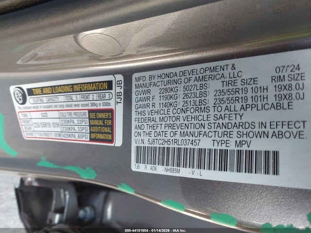 44151904 :رقم المزاد ، 5J8TC2H51RL037457 vin ، 2024 Acura Rdx Technology Package مزاد بيع