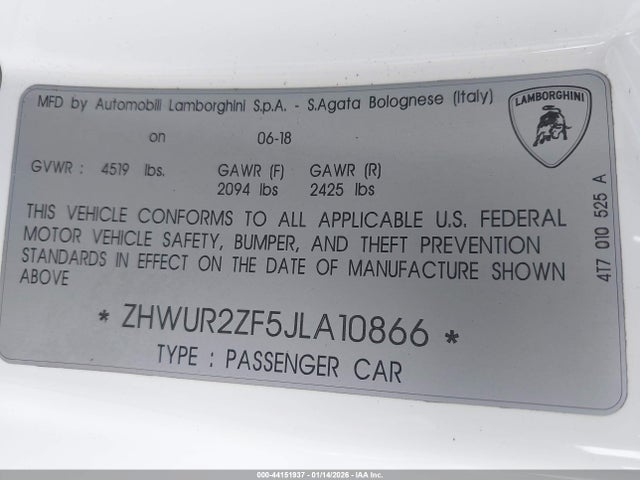 2018 LAMBORGHINI HURACAN ZHWUR2ZF5JLA10866 Photo 8