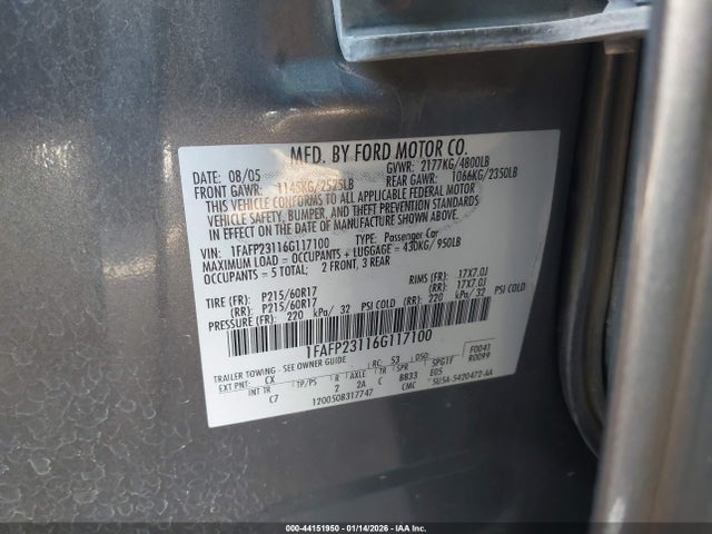 2006 FORD FIVE HUNDRED 1FAFP23116G117100 Photo 8