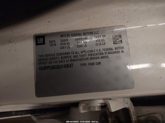 2016 Buick Verano მანქანა იყიდება აუქციონზე, vin: 1G4PP5SK3G4140547, აუქციონის ნომერი: 44152023