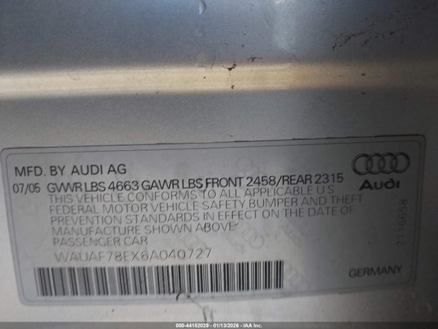 2006 AUDI A4 WAUAF78EX6A040727 Photo 8