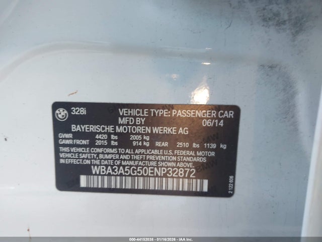 2014 Bmw 328i მანქანა იყიდება აუქციონზე, vin: WBA3A5G50ENP32872, აუქციონის ნომერი: 44152038