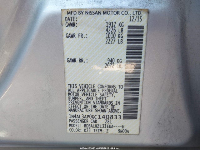 1N4AL3AP0GC140833 Nissan Altima 2.5 Sr