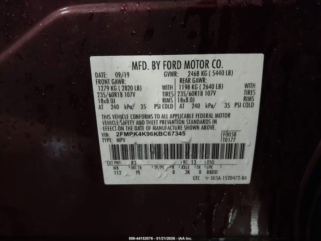 Продажа на аукционе авто 2019 Ford Edge Titanium, vin: 2FMPK4K96KBC67345, номер лота: 44152076