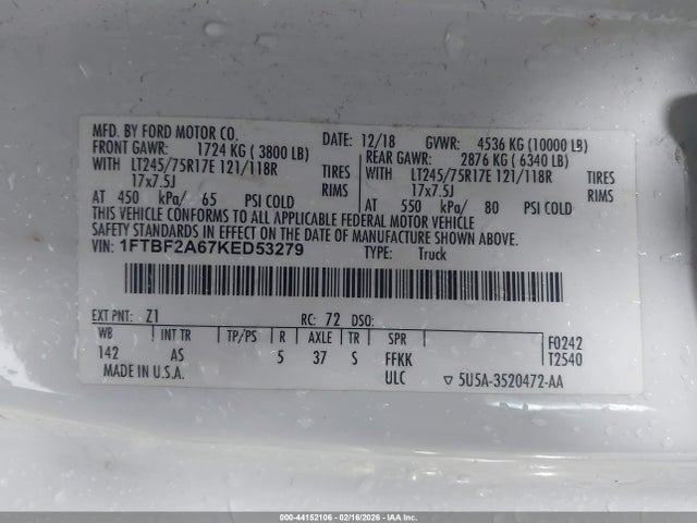 Ford F-250 Xl 2019 1FTBF2A67KED53279 Image 9