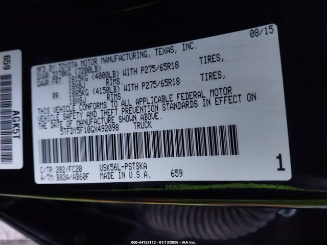 5TFDY5F10GX492098 Toyota Tundra Sr5 5.7l V8