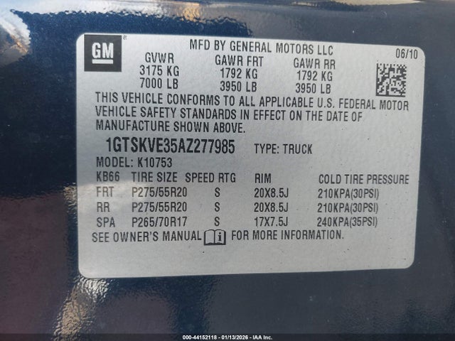 Aukcja sprzedaży 2010 Gmc Sierra 1500 Sle, vin: 1GTSKVE35AZ277985, numer aukcji: 44152118