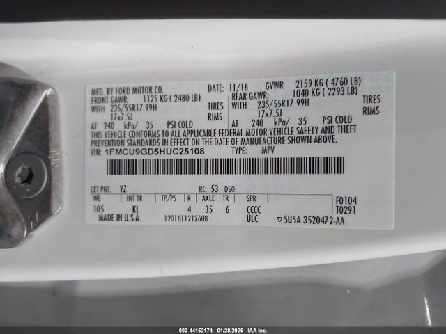 1FMCU9GD5HUC25108 Ford ESCAPE SE