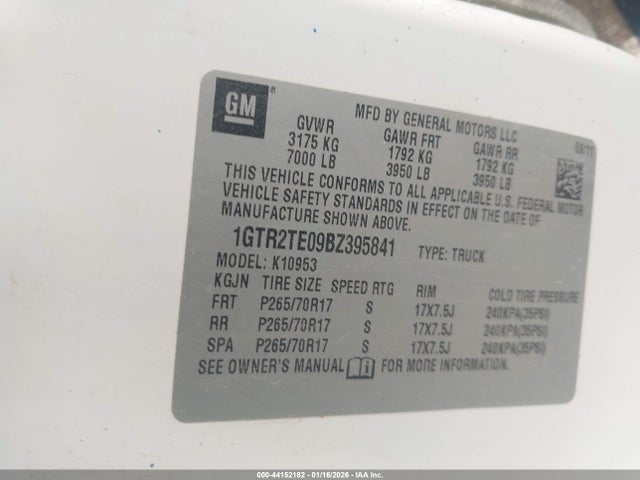 44152182 :رقم المزاد ، 1GTR2TE09BZ395841 vin ، 2011 Gmc Sierra 1500 Work Truck مزاد بيع