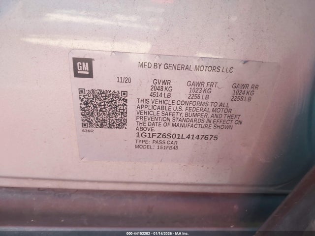 1G1FZ6S01L4147675 Chevrolet Bolt Ev Fwd Premier