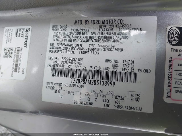 2011 FORD MUSTANG 1ZVBP8AM2B5138999 Photo 8