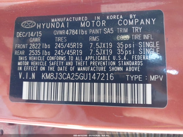 2016 HYUNDAI TUCSON KM8J3CA25GU147216 Photo 8