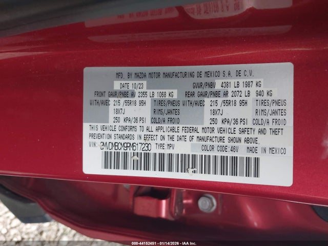 44152451 :رقم المزاد ، 3MVDMBCM9RM617230 vin ، 2024 Mazda Cx-30 2.5 S Preferred Package مزاد بيع