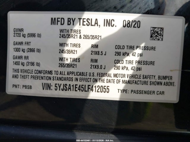 2020 TESLA MODEL S 5YJSA1E45LF412055 Photo 8