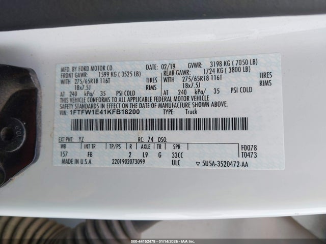 Aukcja sprzedaży 2019 Ford F-150 Xlt, vin: 1FTFW1E41KFB18200, numer aukcji: 44152478