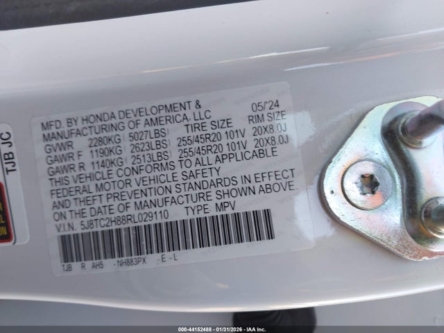 44152488 :رقم المزاد ، 5J8TC2H88RL029110 vin ، 2024 Acura Rdx A-spec Advance Package مزاد بيع