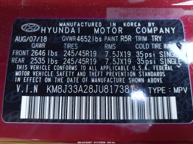 2018 HYUNDAI TUCSON KM8J33A28JU817381 Photo 8