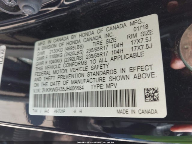 2HKRW5H35JH406684 Honda CR-V LX