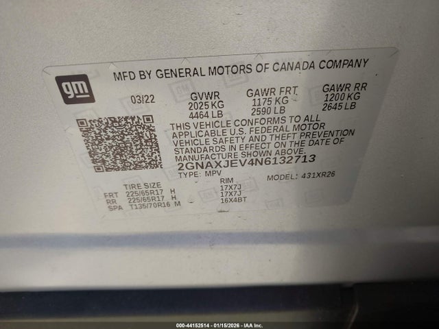 2GNAXJEV4N6132713 Chevrolet Equinox Fwd 2fl