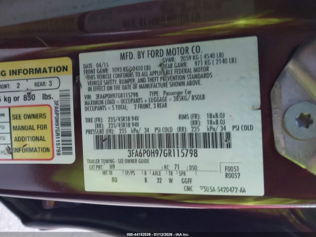 2016 FORD FUSION 3FA6P0H97GR115798 Photo 8