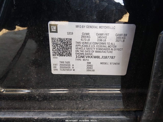 1GNEVKKW8LJ187787 Chevrolet Traverse Awd Premier