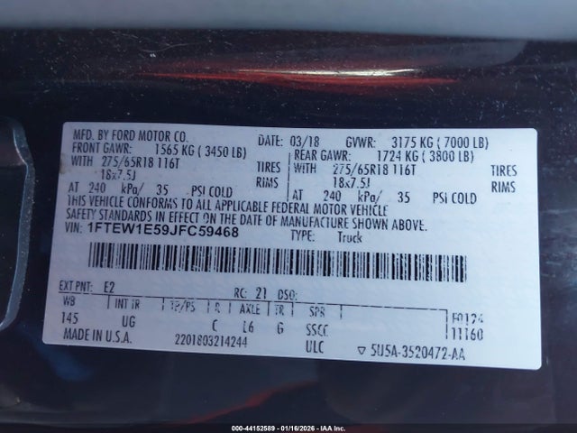 Ford F-150 Xlt 2018 1FTEW1E59JFC59468 Image 9