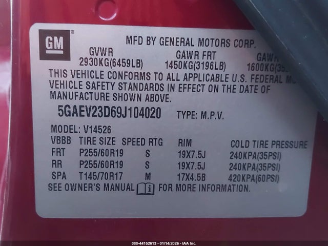 Aukcja sprzedaży 2009 Buick Enclave Cxl, vin: 5GAEV23D69J104020, numer aukcji: 44152613