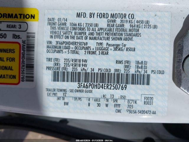 2014 FORD FUSION 3FA6P0HD4ER250769 Photo 8