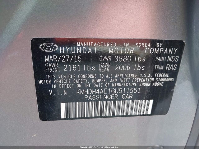 KMHDH4AE1GU511551 Hyundai ELANTRA SE