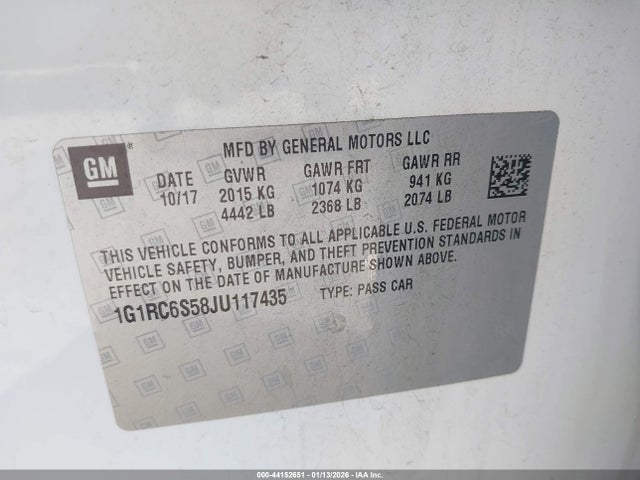 1G1RC6S58JU117435 Chevrolet VOLT LT