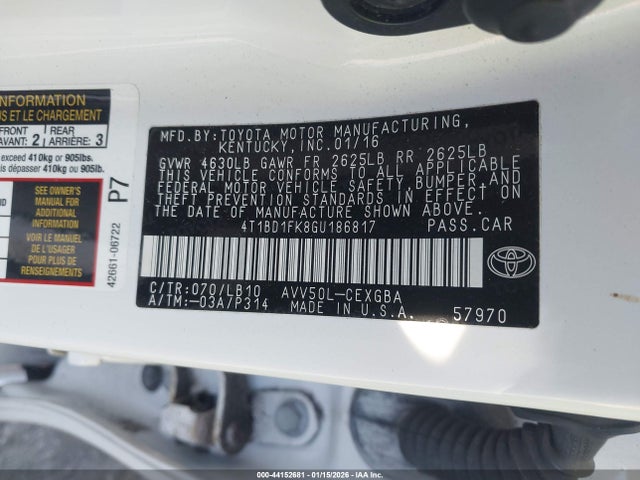 2016 TOYOTA CAMRY HYBRID 4T1BD1FK8GU186817 Photo 8