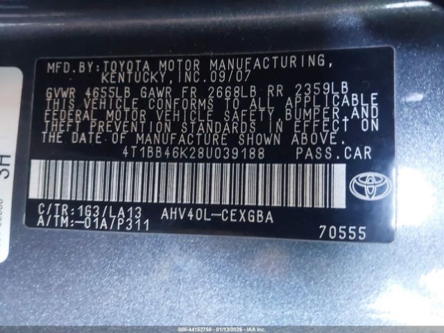 2008 TOYOTA CAMRY HYBRID 4T1BB46K28U039188 Photo 8