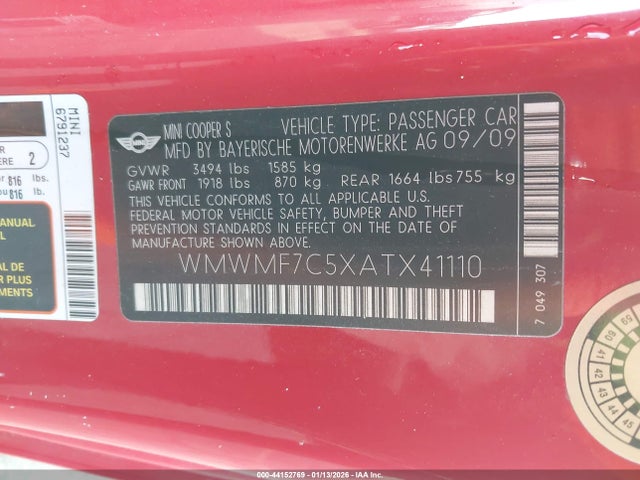2010 MINI COOPER S WMWMF7C5XATX41110 Photo 8