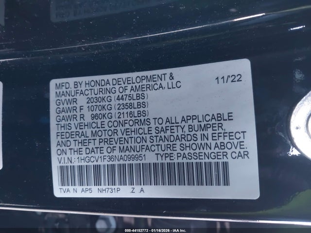 1HGCV1F36NA099951 Honda Accord Sport