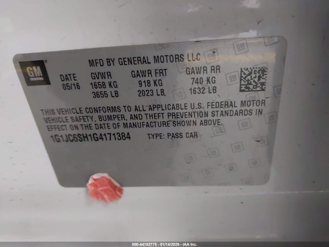 1G1JC6SH1G4171384 Chevrolet Sonic Lt Auto
