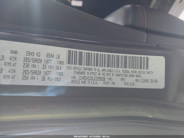 1C4RDHDG9JC239628 Dodge Durango Gt Rwd
