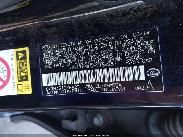 Lexus CT 200H 2014 JTHKD5BH2E2189287 Image 9