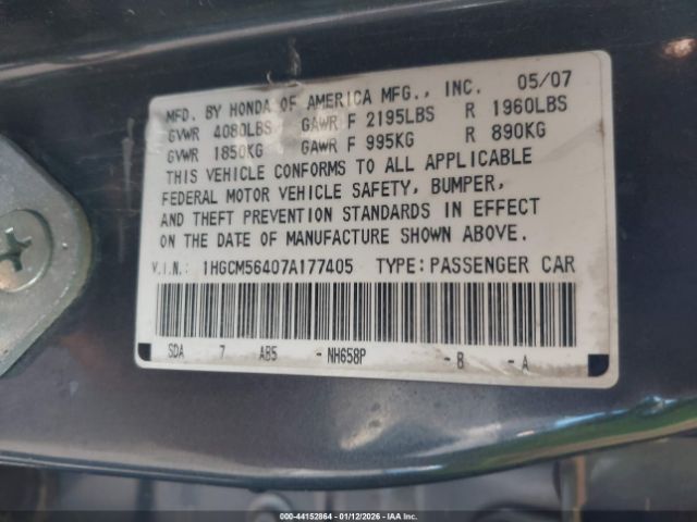2007 HONDA ACCORD 1HGCM56407A177405 Photo 8