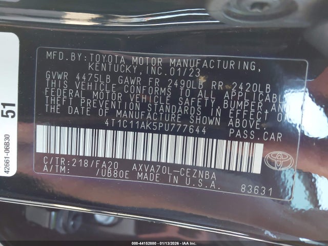 4T1C11AK5PU777644 Toyota CAMRY LE